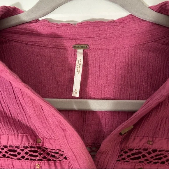 Free People Summer Stars Pink Button Up Top - Picture 3 of 3
